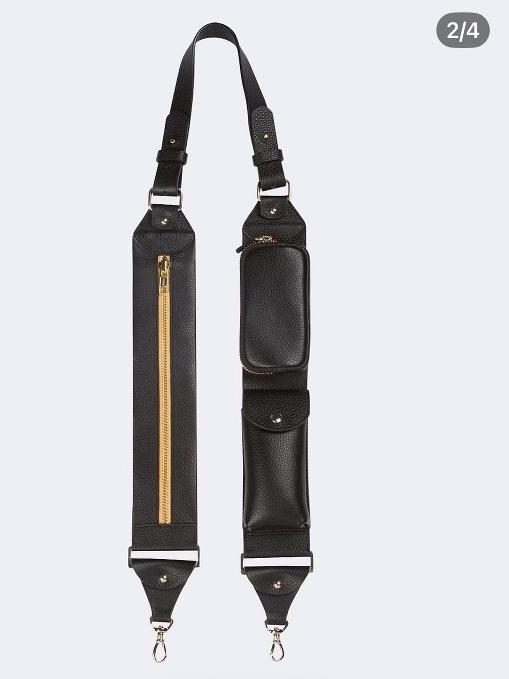 Bandolier Black Leather Crossbody Strap with Gold Zipper Accent BRAND NEW!
